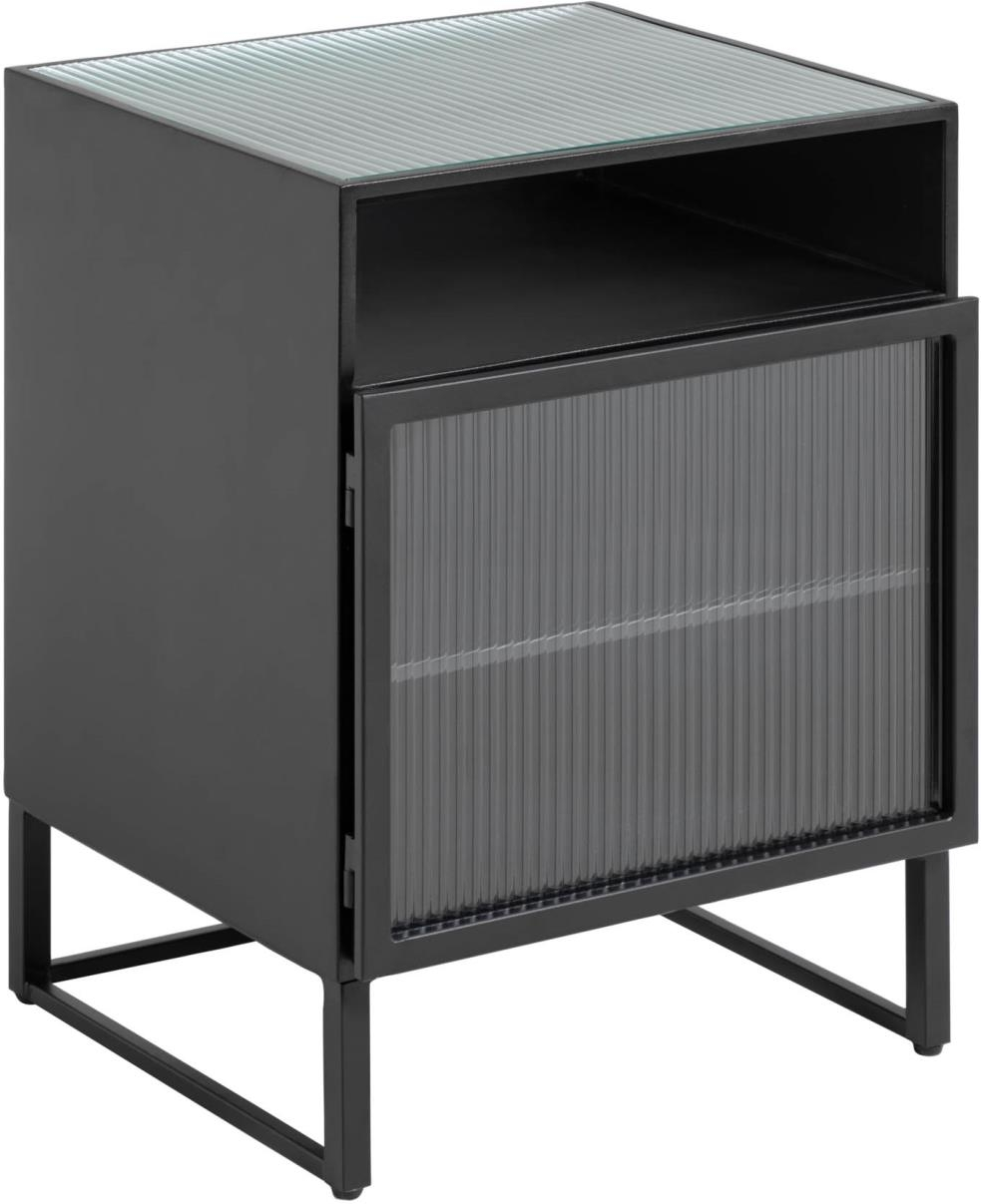 Sengebord Kave Home Trixie industrielt sort stål og hærdet glas H58xB41xL45 cm