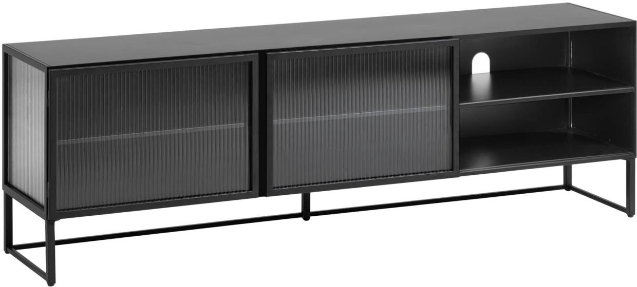 TV-bord Kave Home Trixie 180x41x58 cm, sort/klart glas, industriel stil