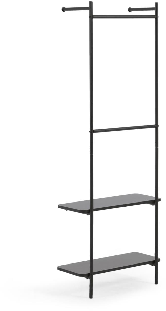 Tøjstativ Kave Home Galatia, sort metal med 2 hylder, industrielt, H162 x B60 x D26 cm