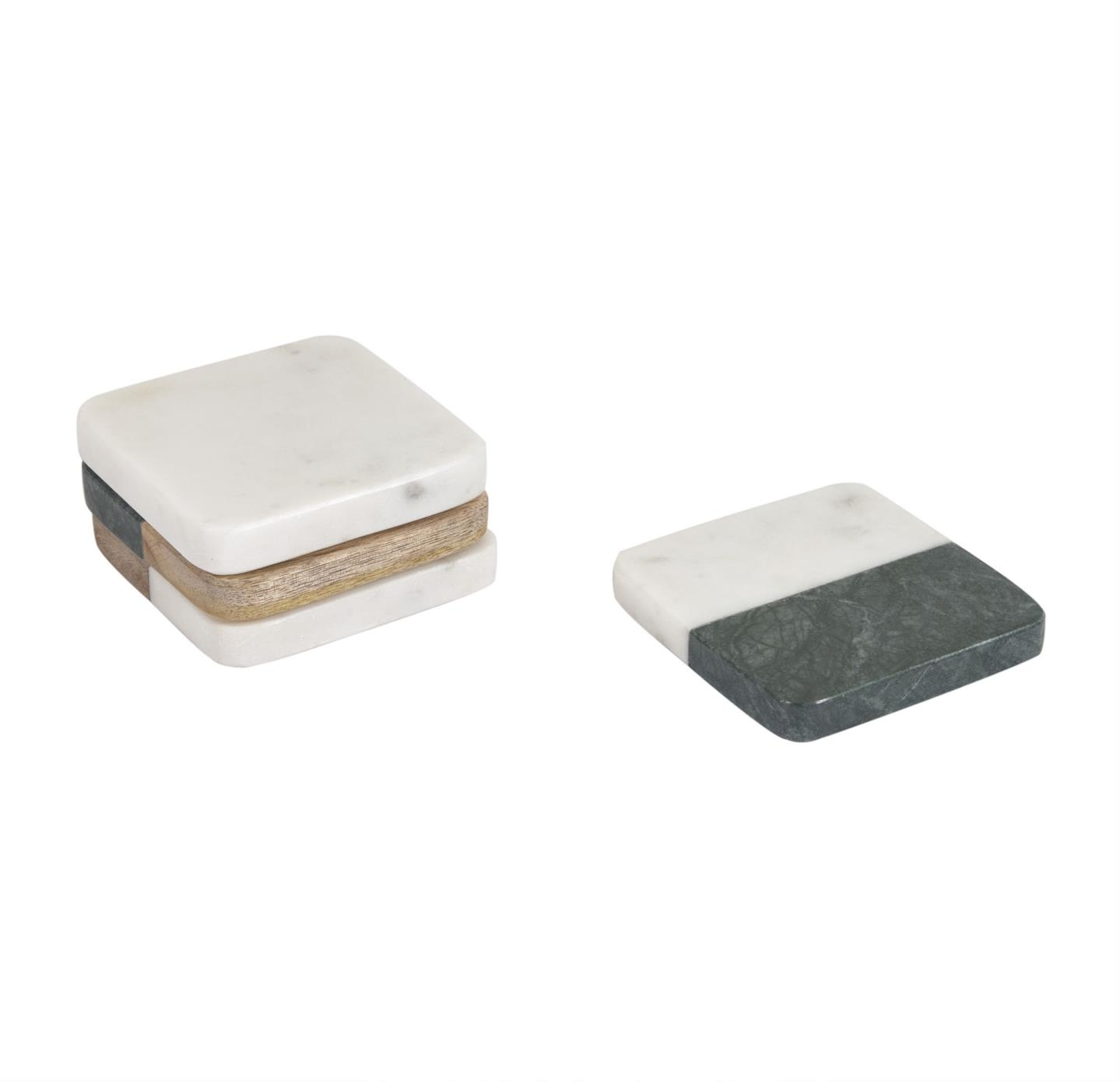 Underkopper-sæt Kave Home Wilmina marmor og mangotræ 10x10x1 cm flerfarvet