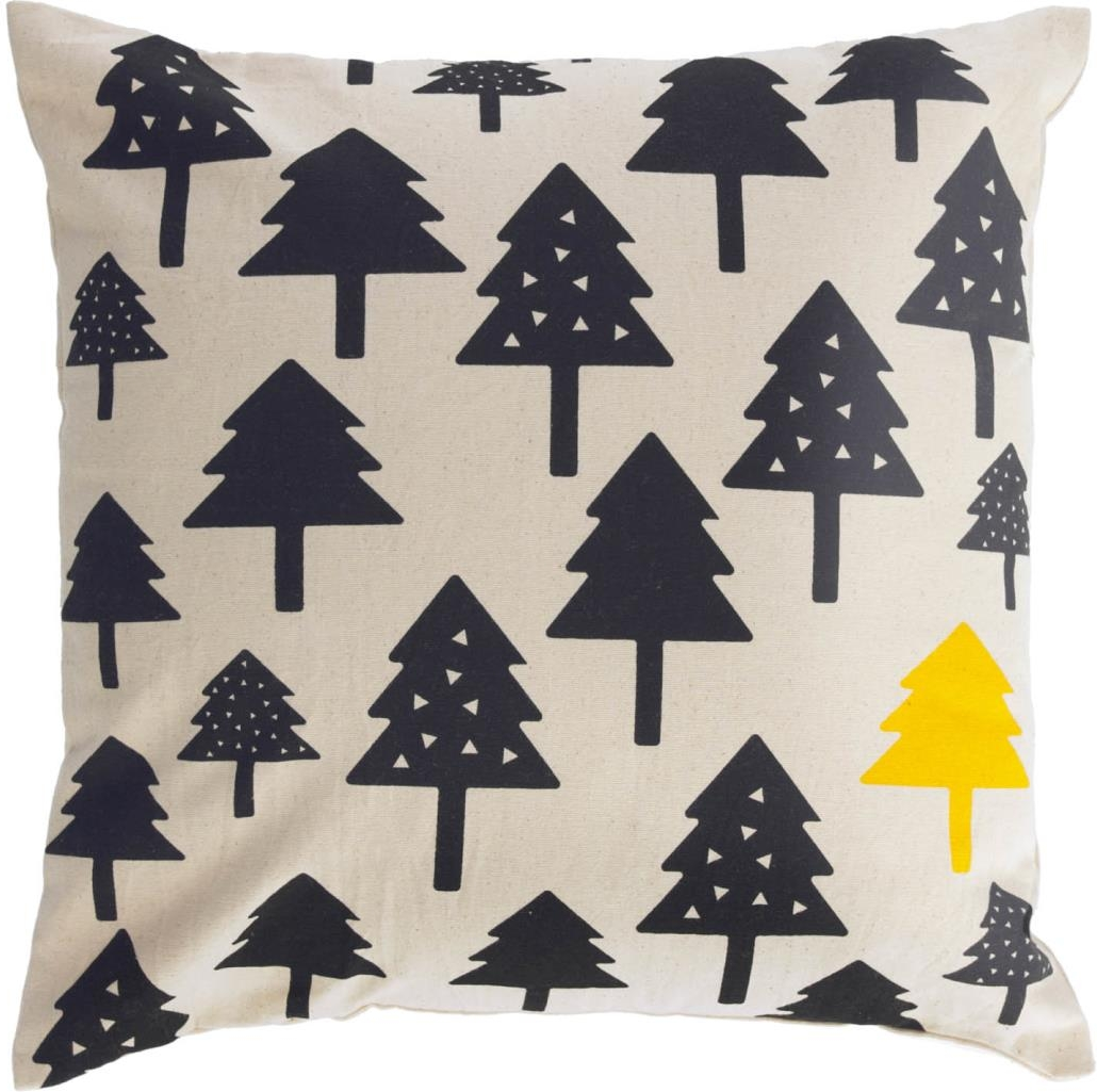 Pudebetræk Kave Home Saori 45x45 cm  -  100% bomuld, hypoallergent, beige/sort/gul træmønster