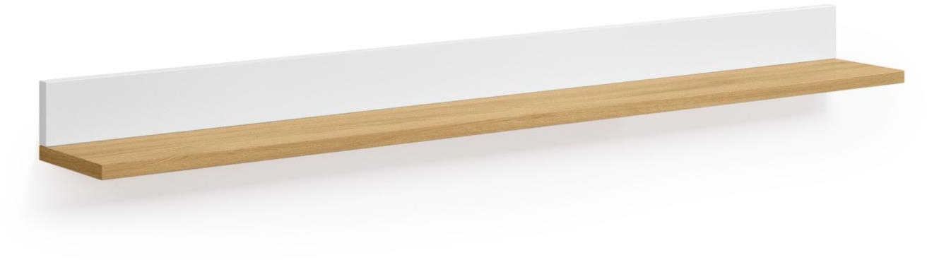 Kave Home Abilen væghylde 120 cm  -  hvid/natur, moderne nordisk hylde i egetræ & MDF