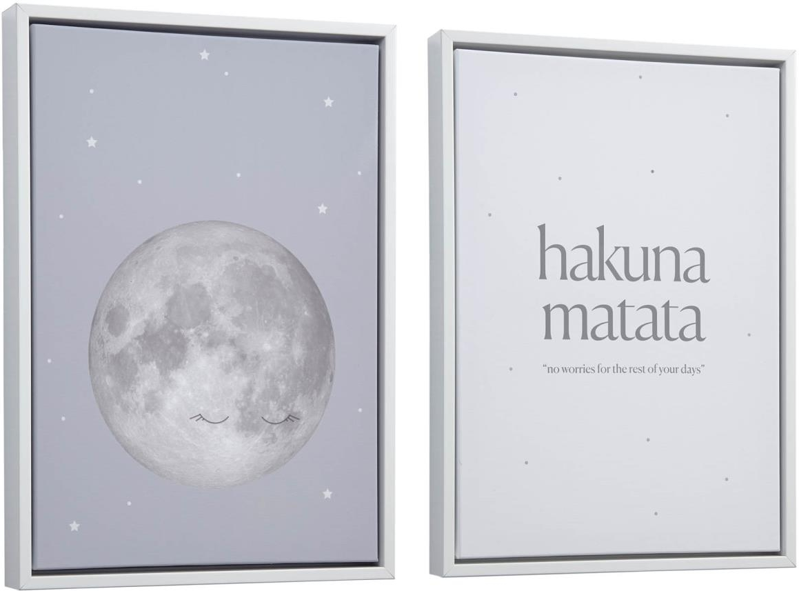 Kave Home Ludmila 2-delt vægkunst illustrationer med ramme  -  måne & Hakuna Matata, 42Ã30 cm, moderne nordisk stil