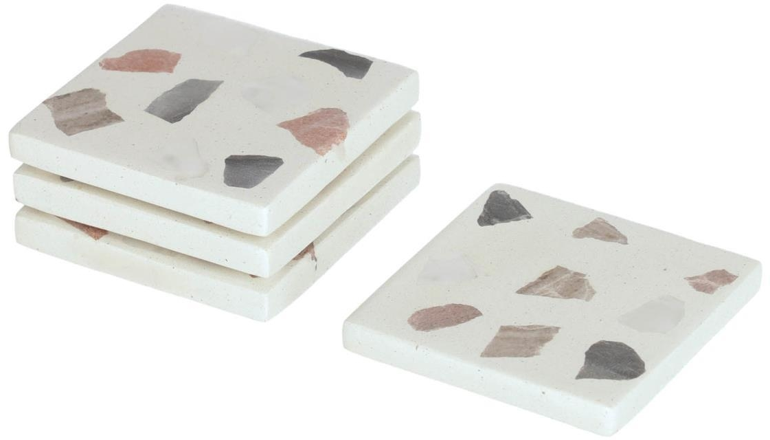 Glasbrikker bordskånere Kave Home Temira Terrazzo flerfarvede sæt 10x10 cm