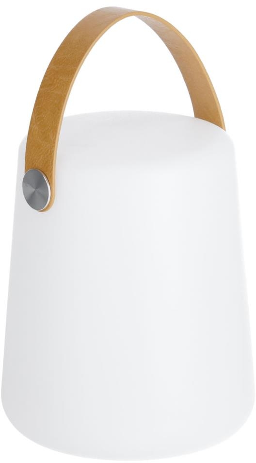 Bordlampe Kave Home Dialma bærbar LED i hvid og brunt læder med dæmper  -  Modern Nordic design, H28xØ17 cm