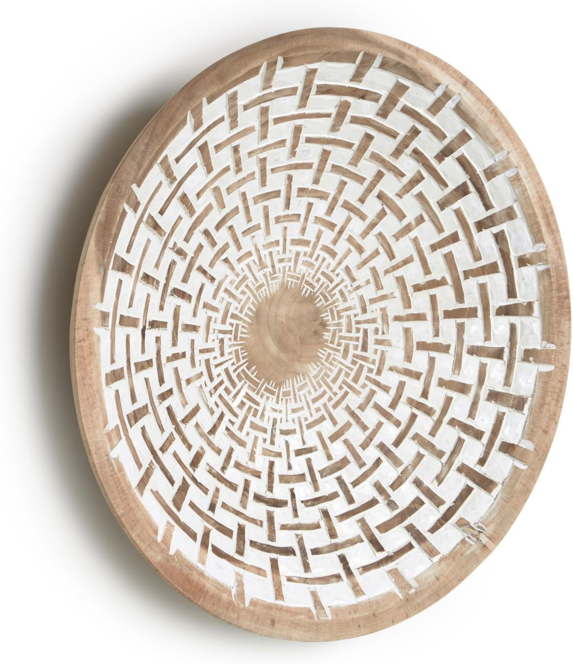 Vægdekoration Kave Home Mely rustikt håndskåret 100% massivt mungurtræ 50x12x50 cm natur/hvid