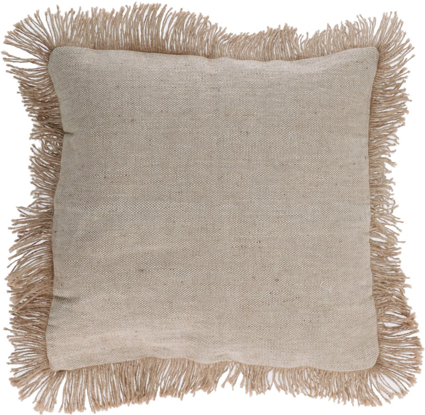 Pudebetræk Kave Home Delcie 60x60 cm - Rustik jute- og bomuldsbetræk i beige med frynser