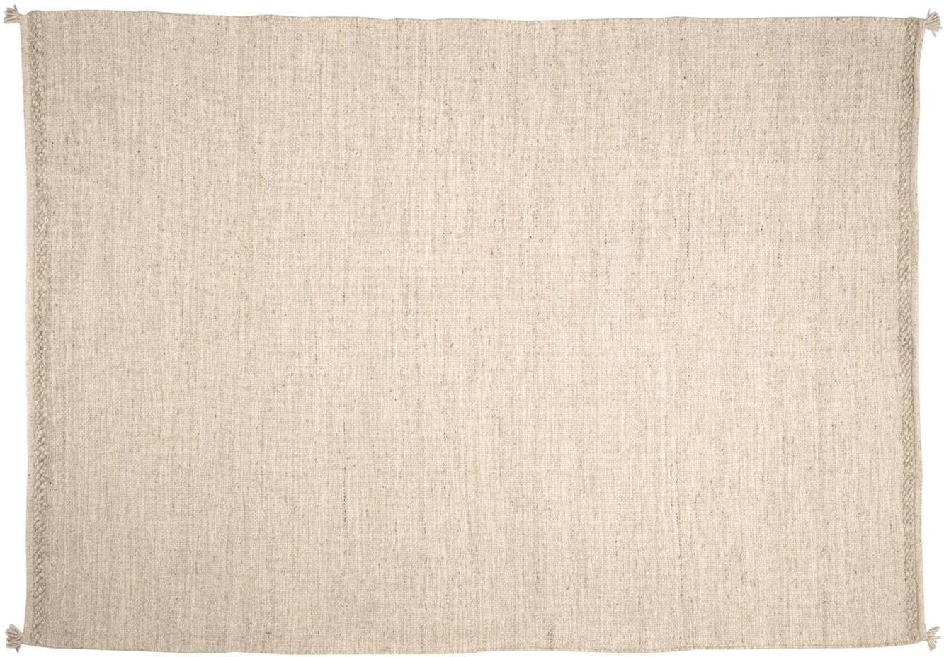 Gulvtæppe Kave Home Carime 200x300 cm Beige  -  Uld/Bomuld blødt nordisk moderne tæppe med frynser
