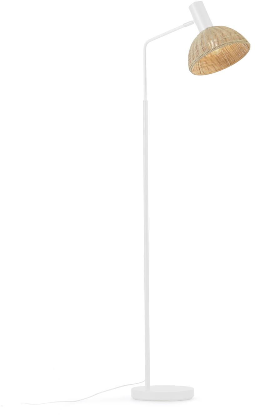 Gulvlampe Kave Home Damila  -  rattan naturfiber håndvævet med mat hvid metalstruktur H165 cm