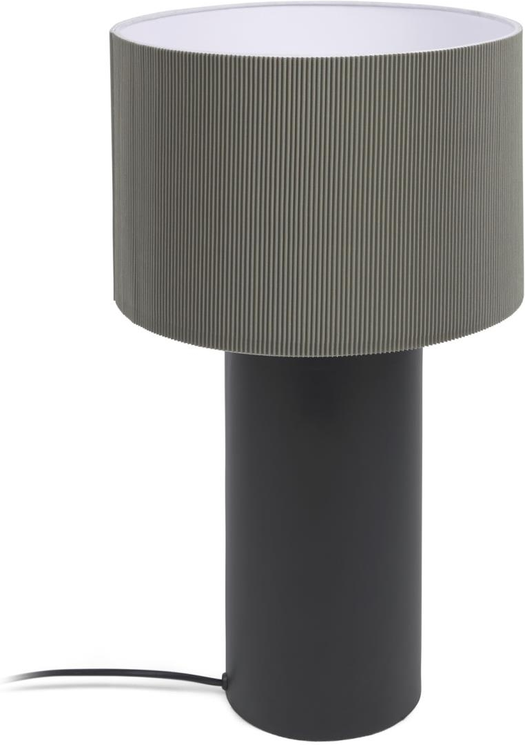 Bordlampe Kave Home Domicina sort metal med grå plisseret stofskærm H50xØ30 cm
