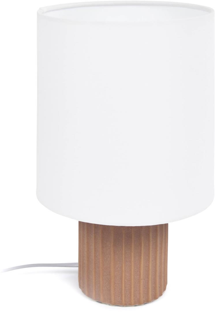 Bordlampe Kave Home Eshe, rustik terracotta keramik med hvid stofskærm, 28x17 cm