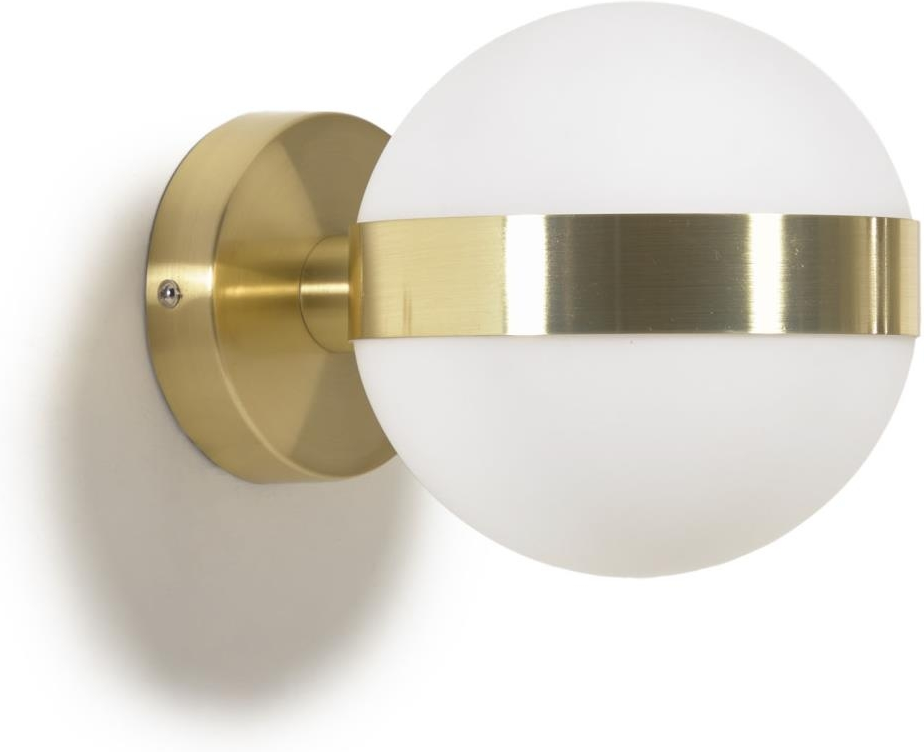 Væglampe Kave Home Anasol  -  guld metal/glas med matteret glaskugle, til G9 LED-pære, 15,5x15,5x20 cm