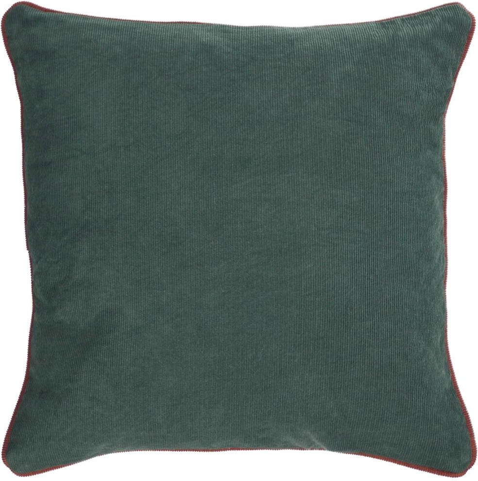Pudebetræk Kave Home Kelaia 45 x 45 cm, 100% bomuld corduroy, grøn med kontrastkant, vintage industrielt design