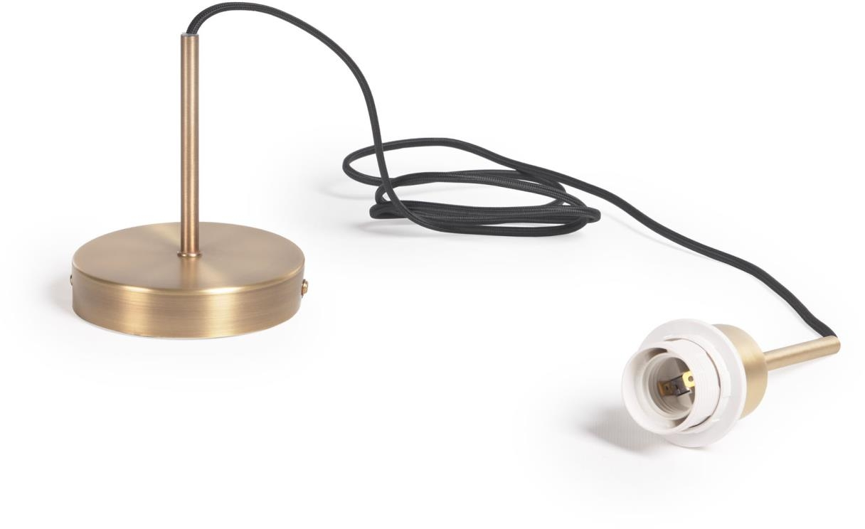 Loftlampe Kave Home Fulvia, messingfinish pendel med sort stofkabel og E27-fatning