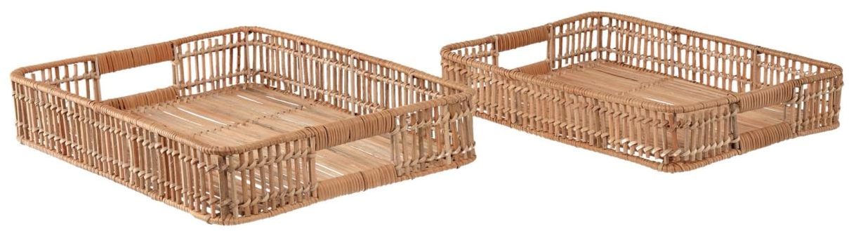 Serveringsbakke sæt Kave Home Coleenn 41 x 30 x 7 cm håndflettet rattan natur 2 stk