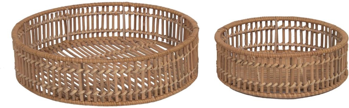 Sæt af runde serveringsbakker Kave Home Coleenn Ø30 cm, 2 stk  -  håndvævet rattan natur