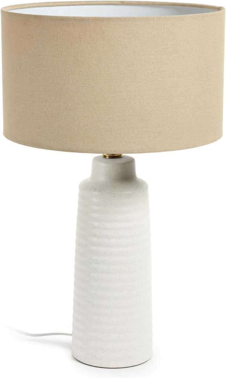 Bordlampe Kave Home Mijal - Hvid keramisk lampe med linned skærm H58ÃØ35 cm, LED E27