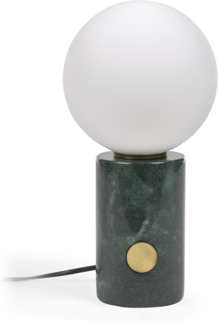 Bordlampe Kave Home Lonela vintage og moderne grøn marmor med frostet glaskuppel H29 x Ø15 cm