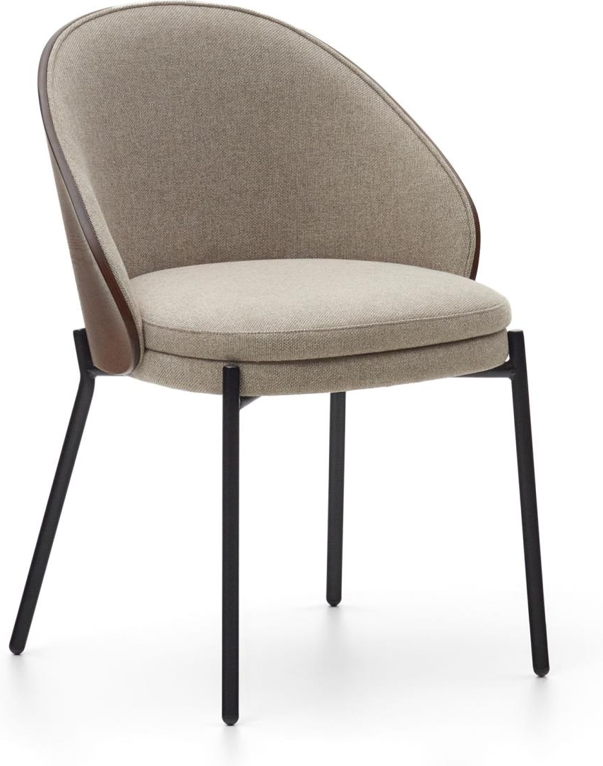 Spisestuestol Kave Home Eamy nordisk design i asketræsfinér wenge med beige chenillepolstring og mat sort metalstel