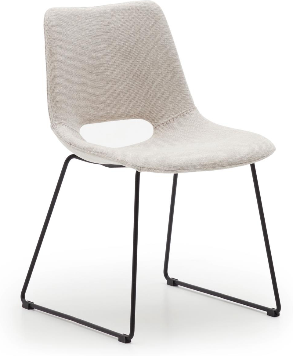 Spisebordsstol Kave Home Zahara beige stof med sort pulverlakerede stålben