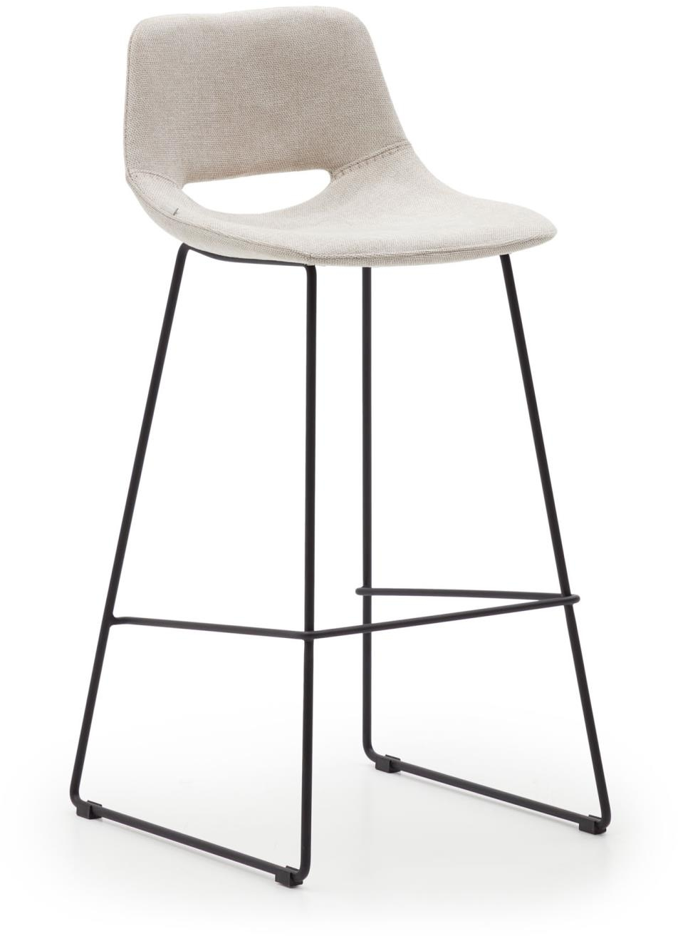 Barstol Kave Home Zahara betrukket stof beige med sort stel og fodstøtte