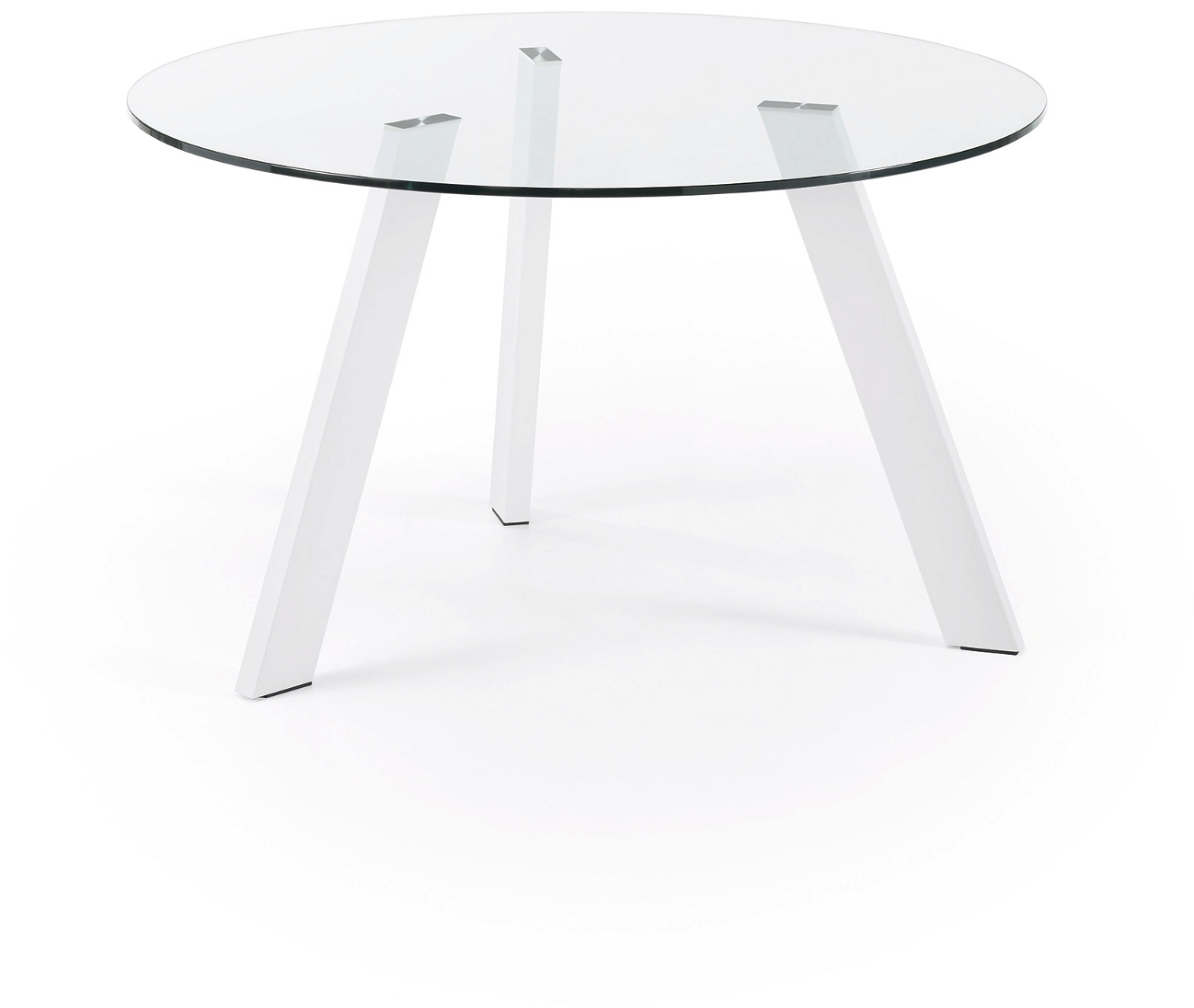 Spisebord Kave Home Carib Ø130 x H75 cm klar hærdet glas med hvide matte stålben