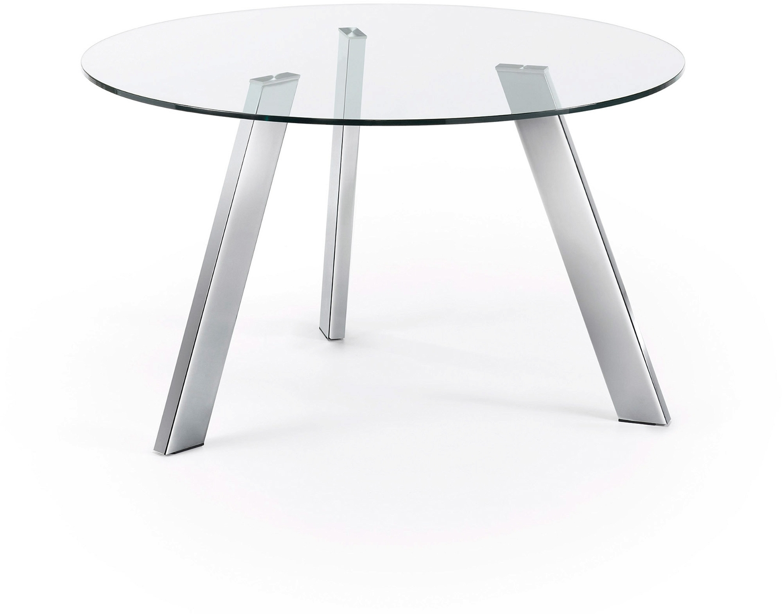 Spisebord Kave Home Carib 130x130 cm klar hærdet glas forkromede stålben moderne design