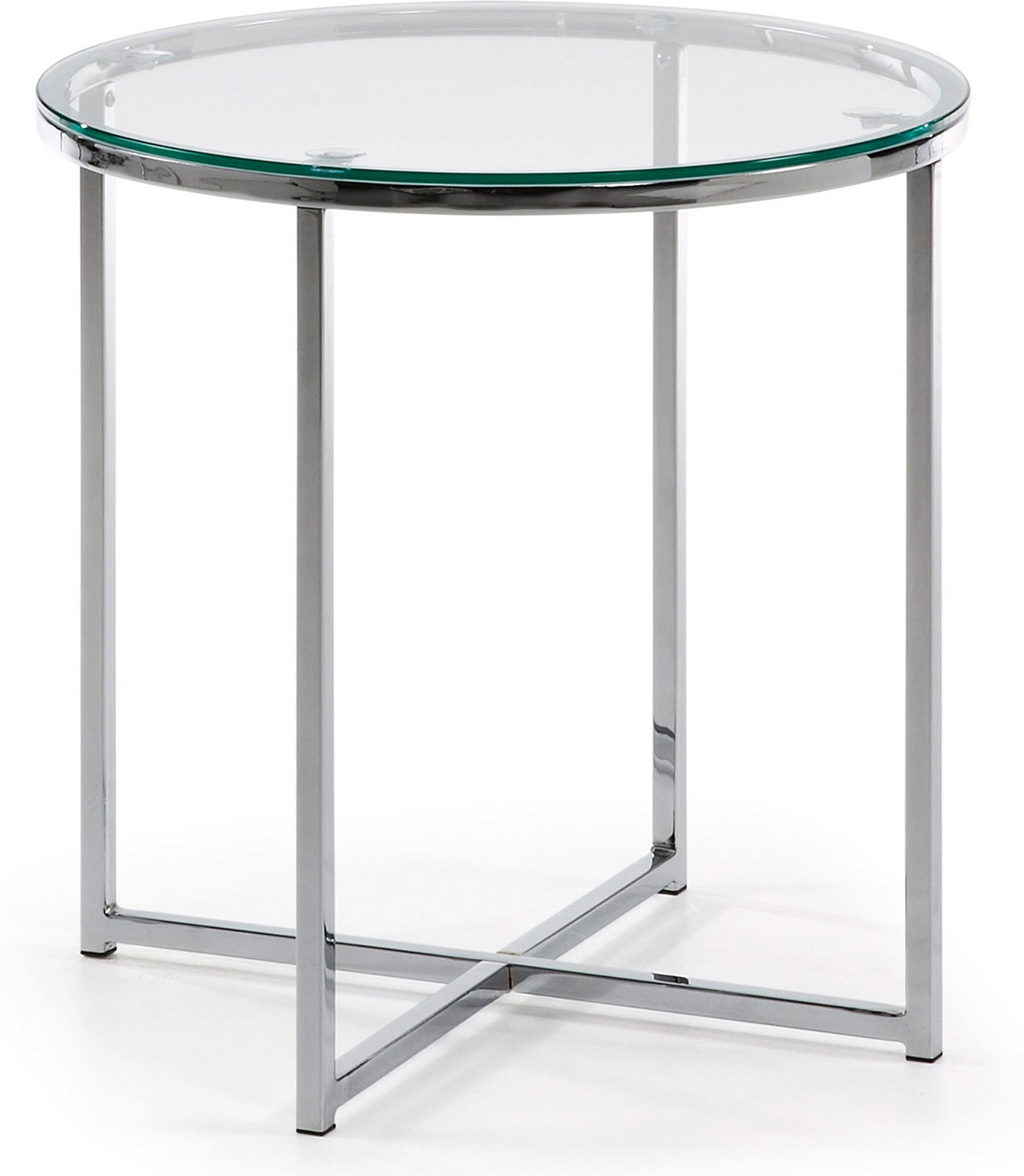 Sidebord Kave Home Divid Ø50 x H49,5 cm  -  transparent hærdet glas, forkromet stål