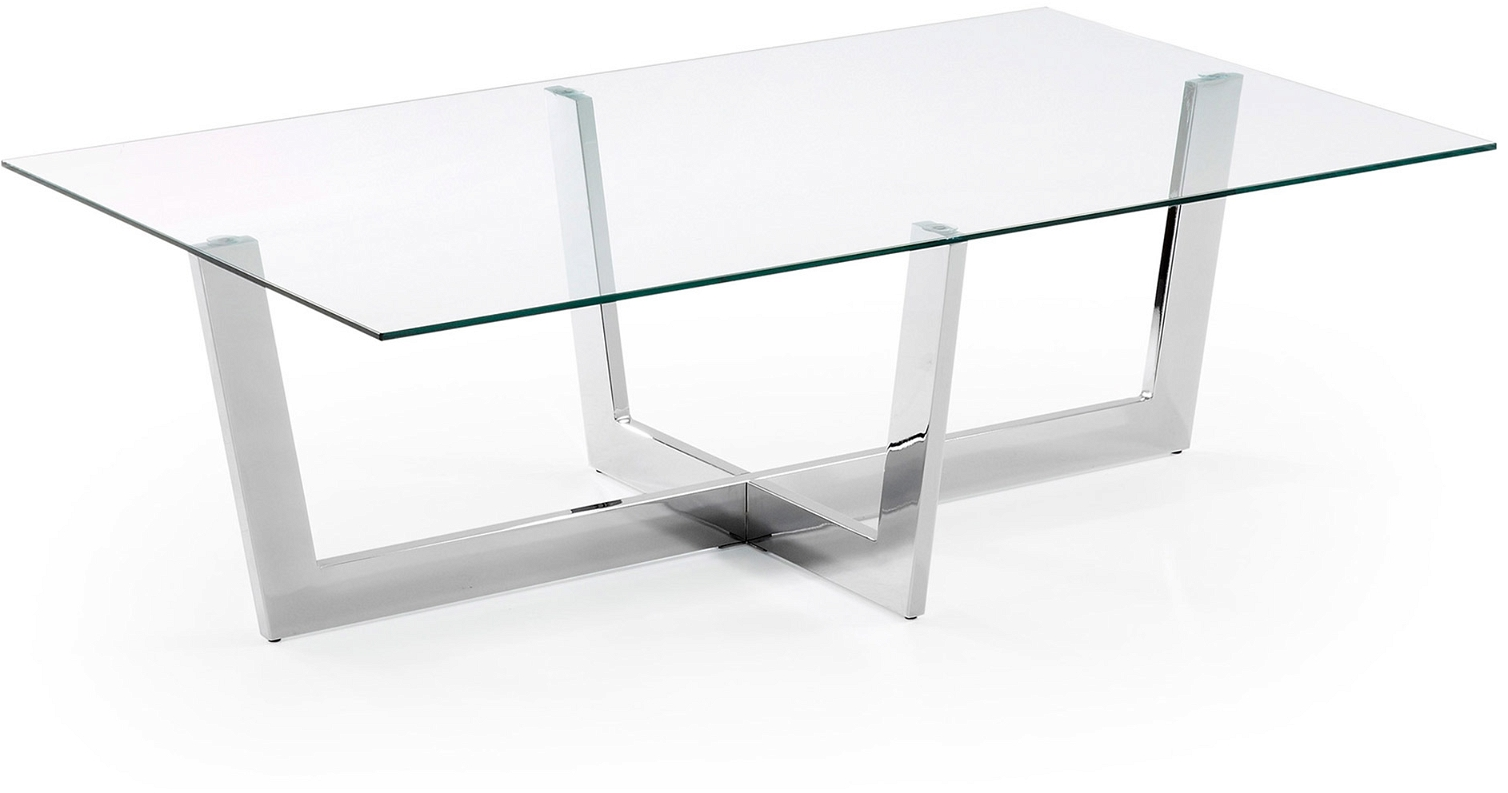 Sofabord Kave Home Plam sølv/klar loungebord i hærdet glas med pulverlakerede stålben 120x70x38 cm
