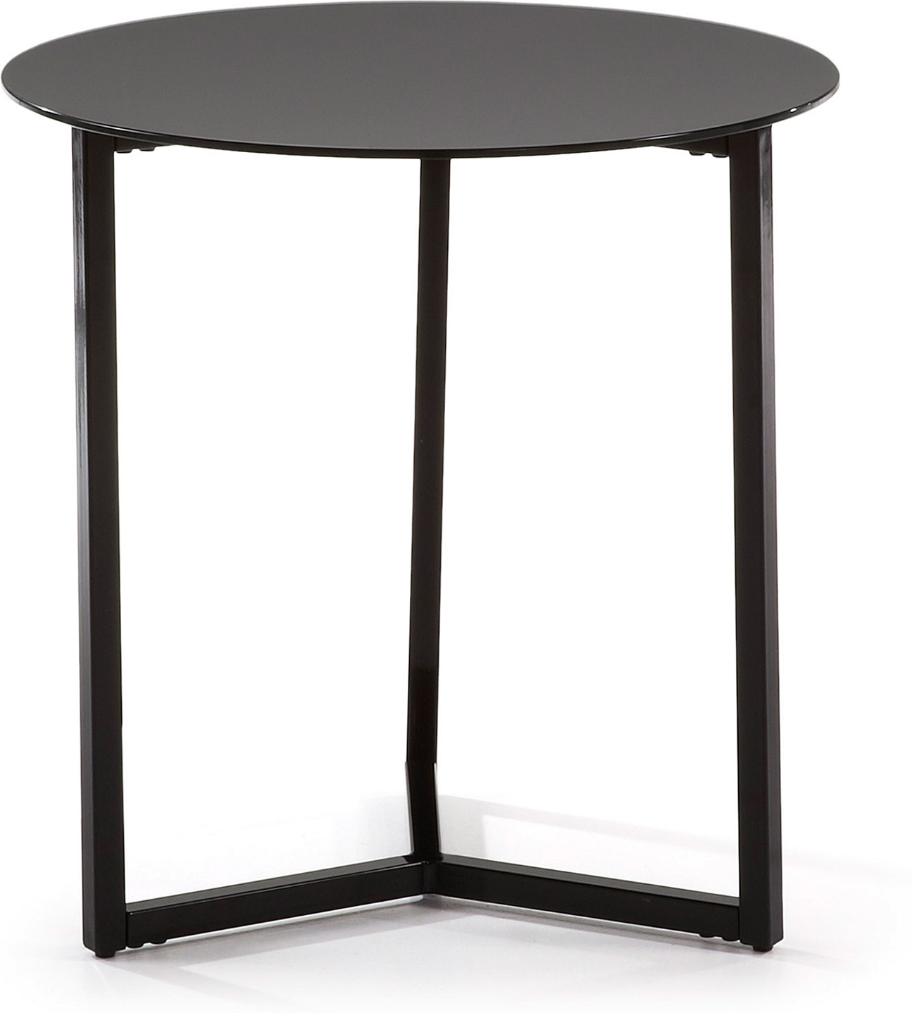 Sidebord Kave Home Raeam  -  moderne sort småbord med hærdet glas og pulverlakerede stålben