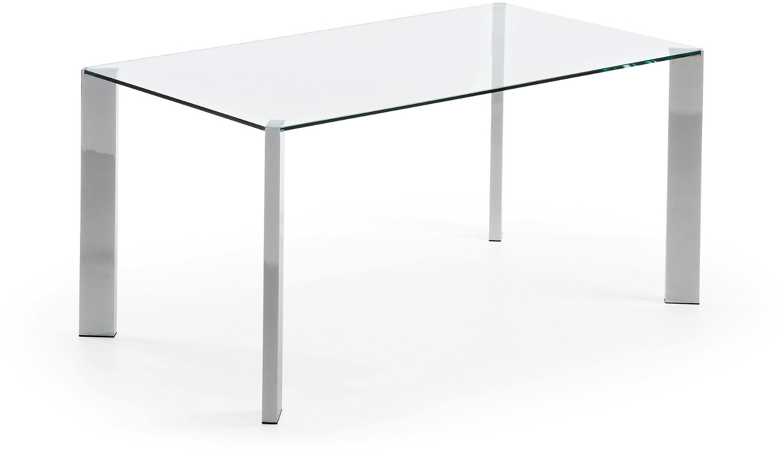 Spisebord Kave Home Spot  -  klart hærdet glas bord med forkromet stel, 162x92 cm