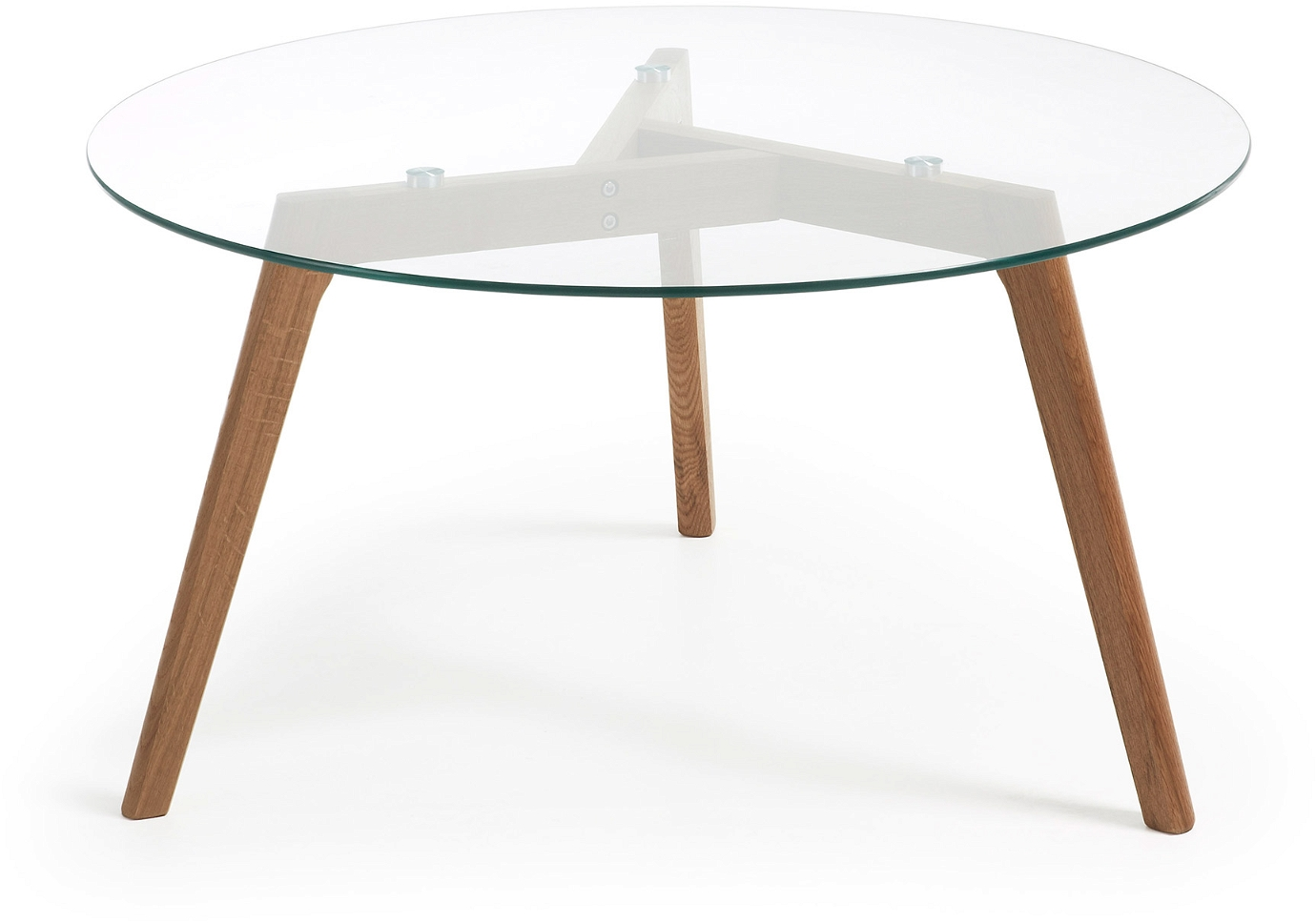 Sofabord Kave Home Kirb Ø90 x 45 cm i hærdet glas og egetræ