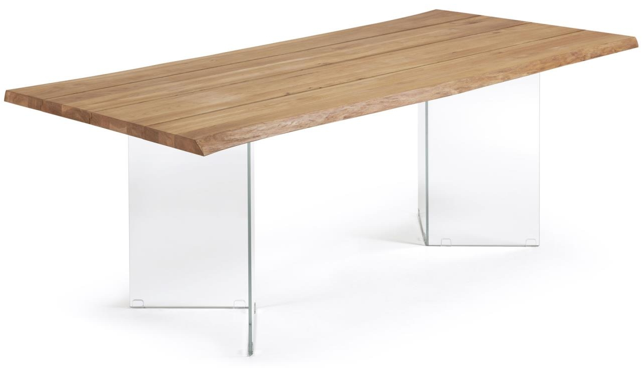 Spisebord plankebord Kave Home Lotty 220 cm massivt egetræ & hærdet glasben