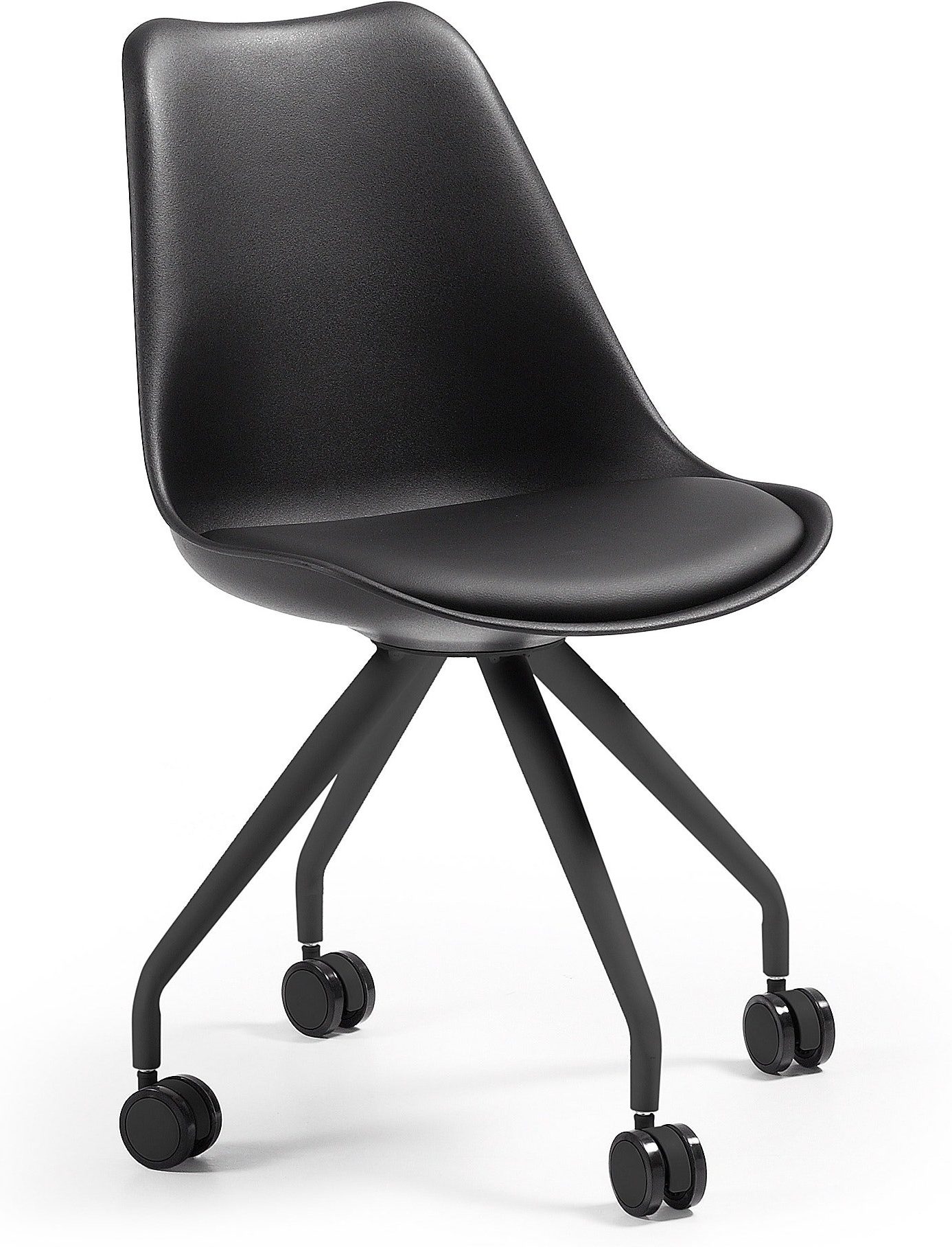 Kontorstol Kave Home Ralf polstret arbejdsstol med hjul sort stålramme H82ÃB48ÃL56 cm