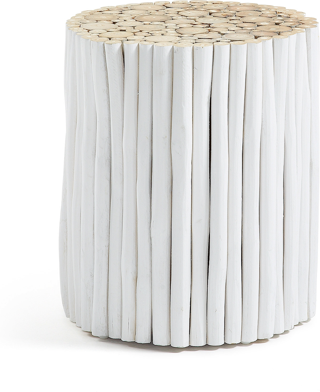 Sidebord, Småbord Kave Home Filip Massiv Teaktræ Hvid/Natur 35x35x40 cm Rustik Kolonial
