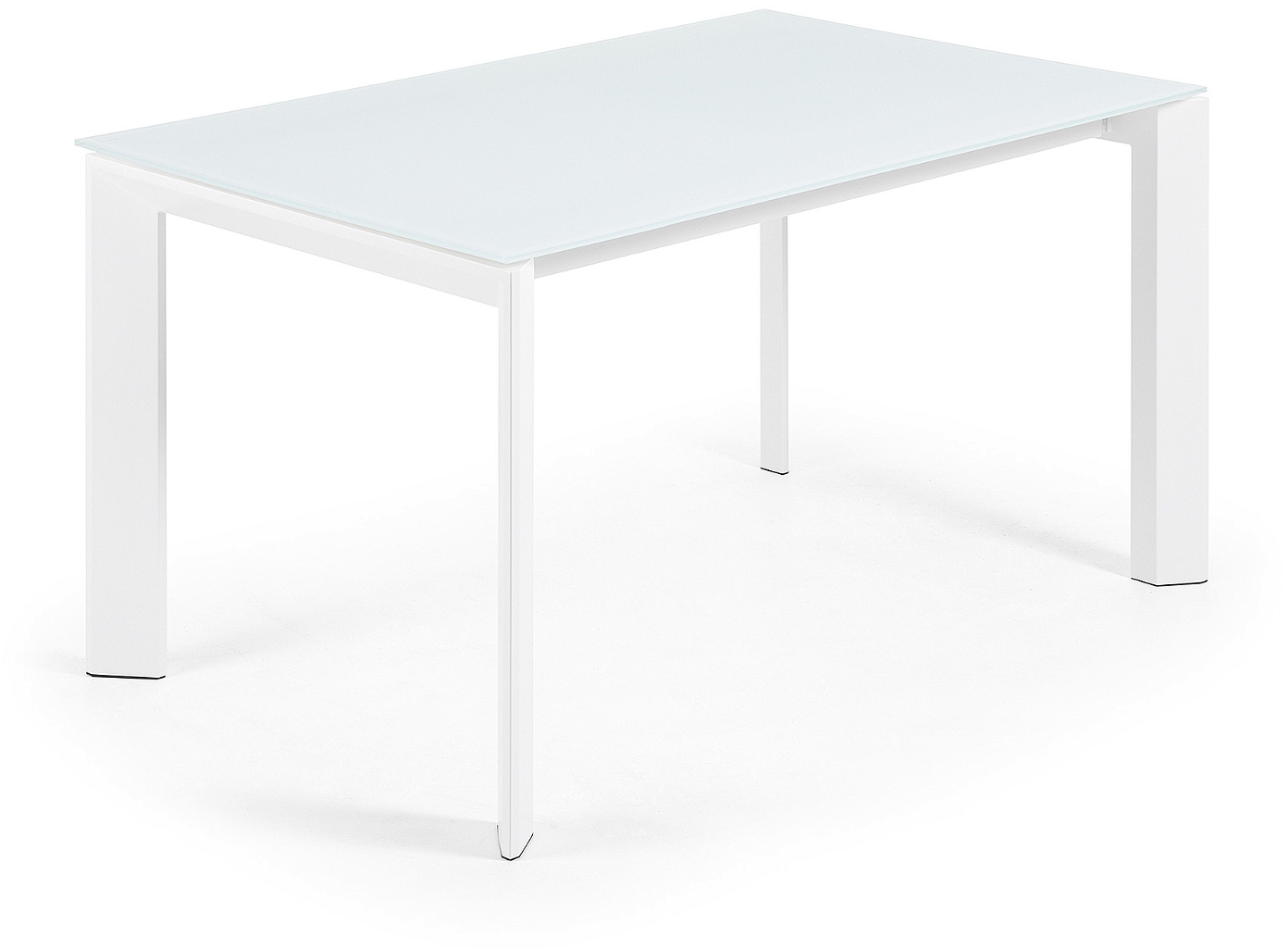 Spisebord med udtræk Kave Home Axis 140-200 x 90 cm hvid frostmattet glas og stål