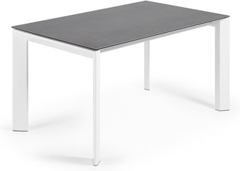 Spisebord med udtræk Kave Home Axis  -  porcelæns- og glasbordplade, epoxy-stålstel, 140x90 cm, mørkegrå/hvid, til 6-8 personer