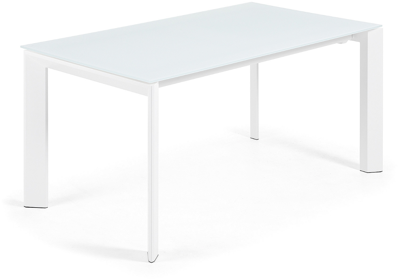 Udtræks-spisebord Kave Home Axis 160-220 cm hvidt hærdet glas pulverlakerede stålben