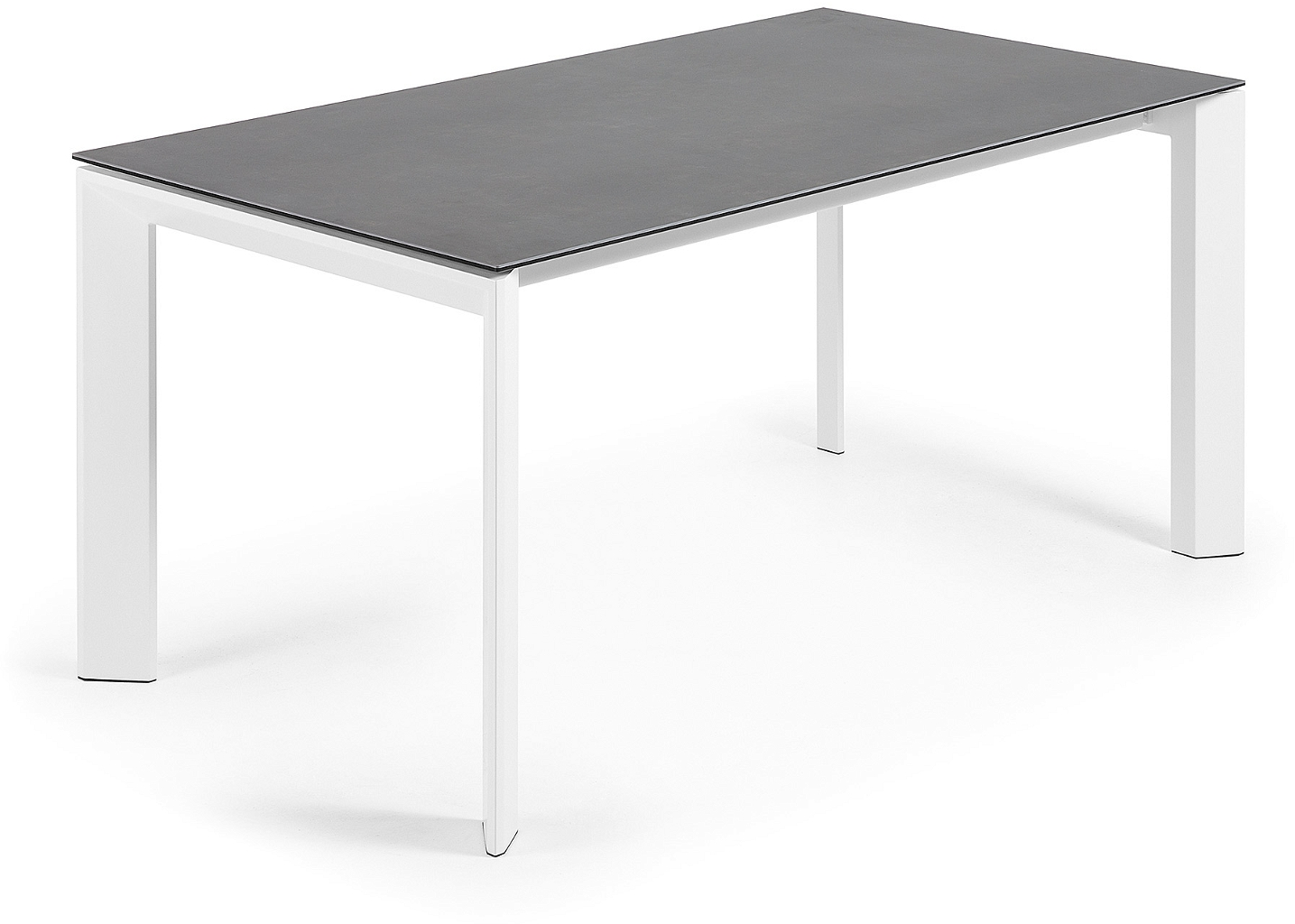 Kave Home Axis udtræksbord, porcelæn/glas top, mørkegrå/hvid, 160 - 220 cm