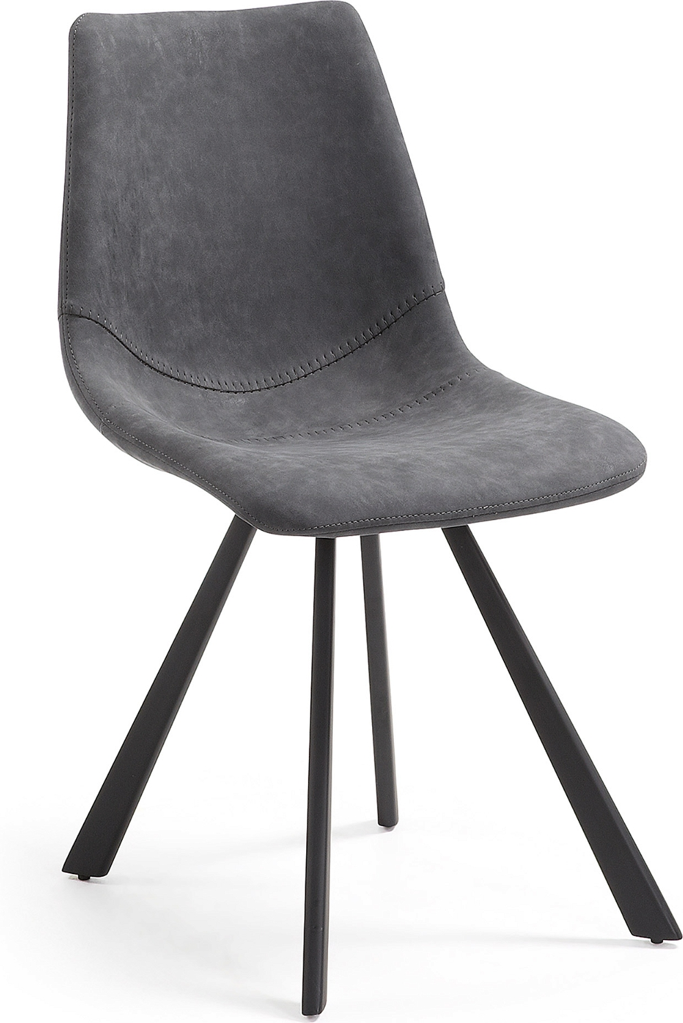 Spisebordsstol Kave Home Alve nordisk design i sort syntetisk læder med pulverlakerede stålben