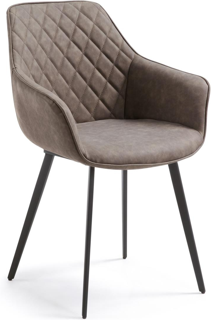 Spisebordsstol med armlæn Kave Home Amira polstret PU-læder beige med sorte stålben H87ÃB60ÃD60 cm