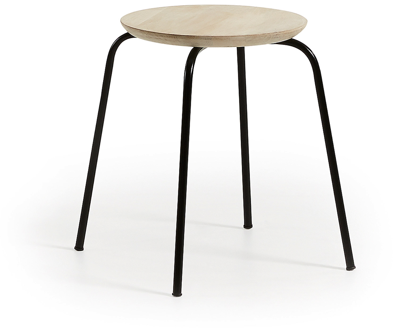 Taburet/skammel Kave Home Ren i natur/sort massiv mangotræ og sorte stålben 45Ã39,5Ã39,5 cm