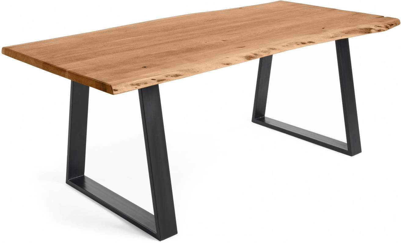 Plankebord Kave Home Alaia spisebord 200 x 95 cm i massivt akacietræ matlakeret top sorte ben
