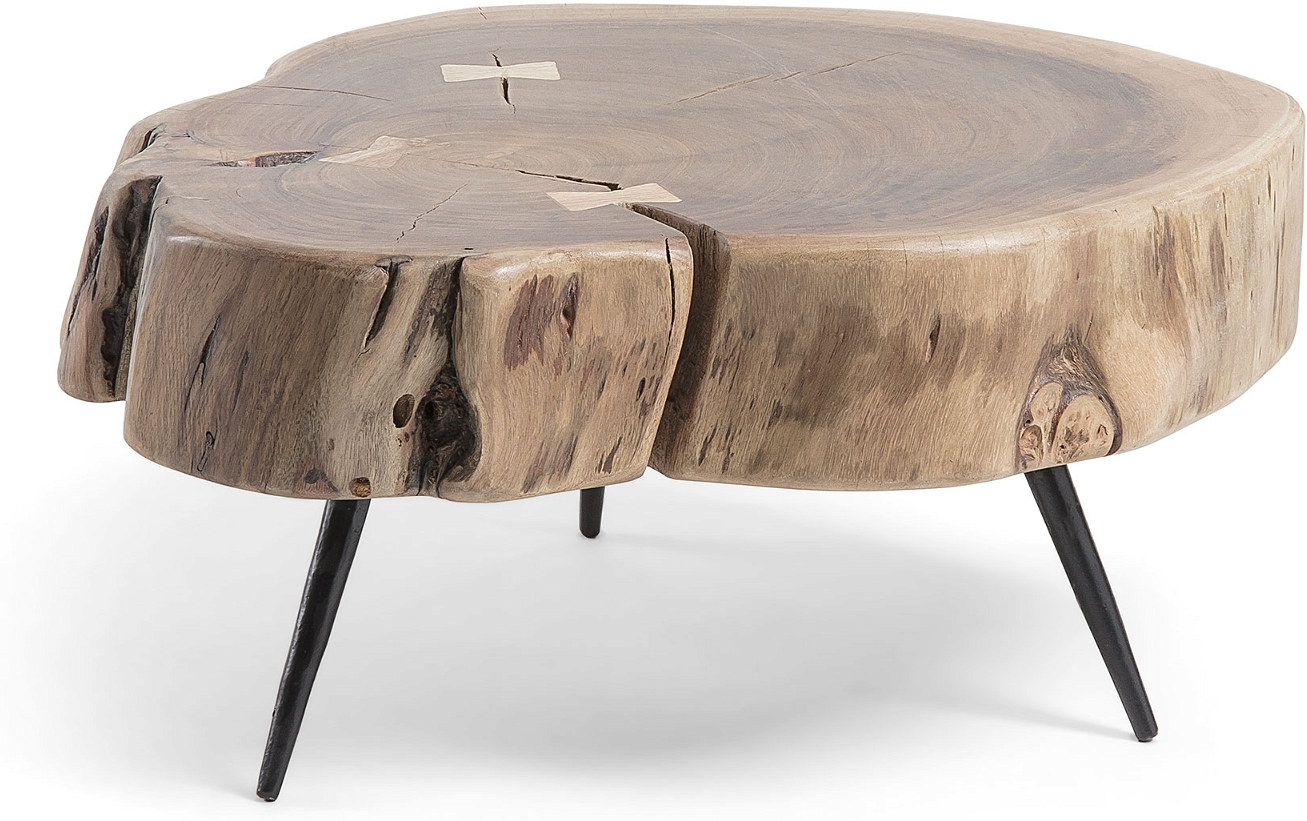 Sidebord/småbord Kave Home Eider, massivt akacietræ & sort metal, rustik kolonial, 47x49x26 cm