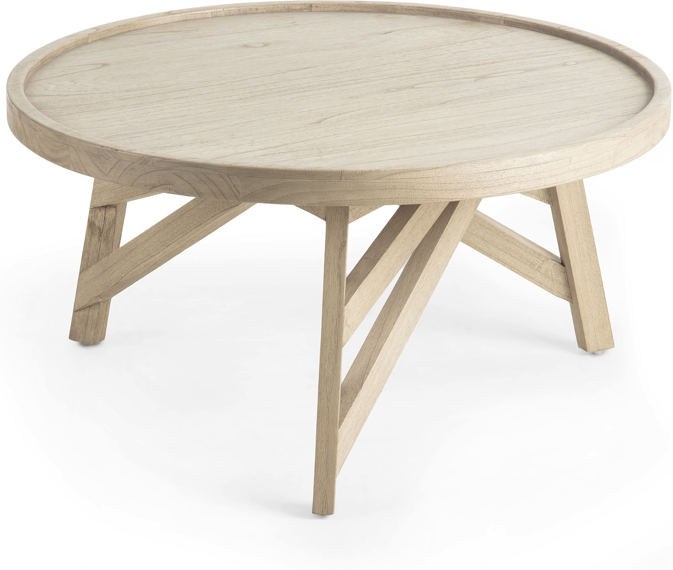 Sofabord Kave Home Tenda rund Ø81 cm kaffebord i massivt minditræ naturgrå