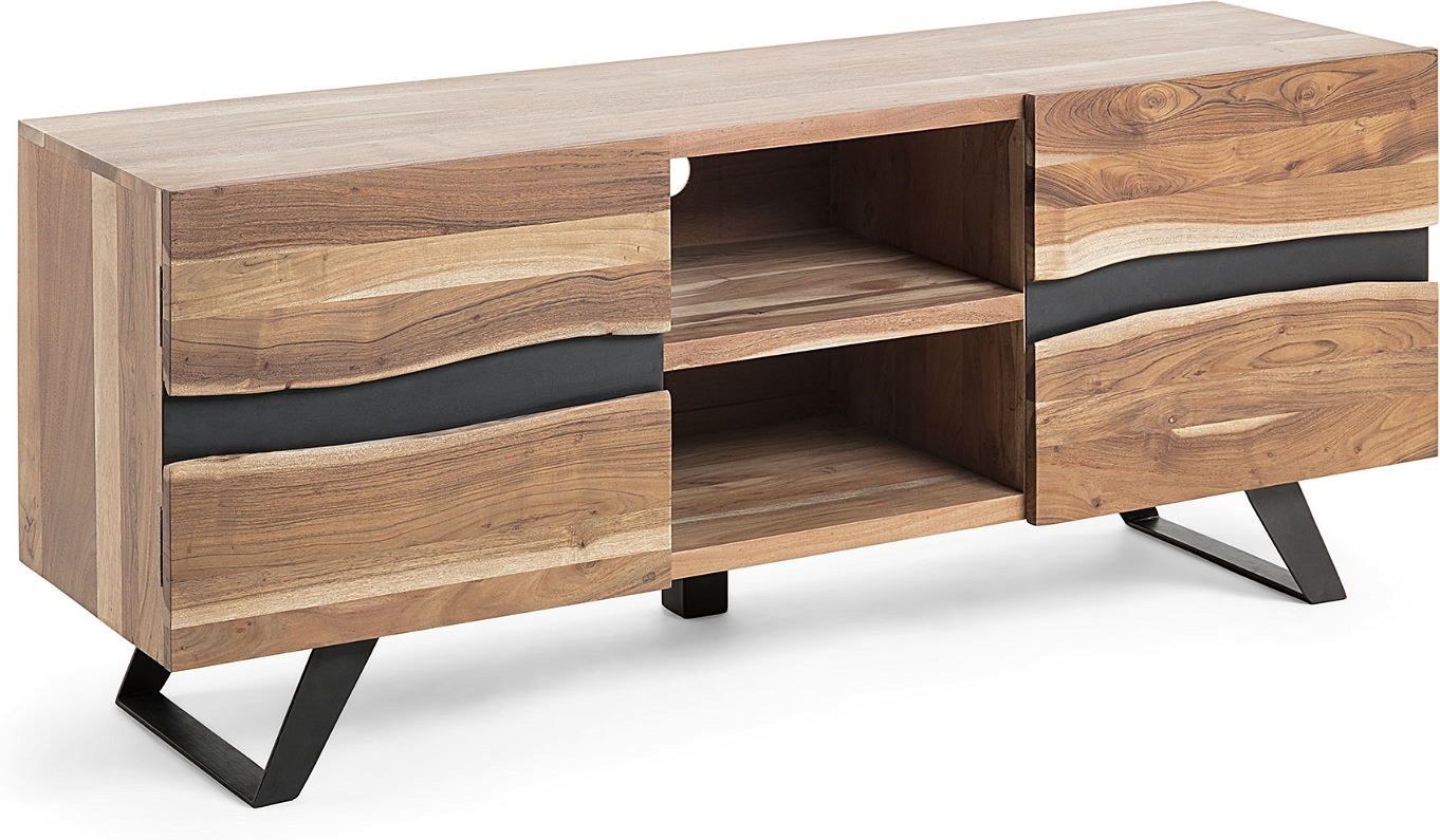 TV-bord Kave Home Uxia 160x43x65 cm massiv akacietræ og sort metal