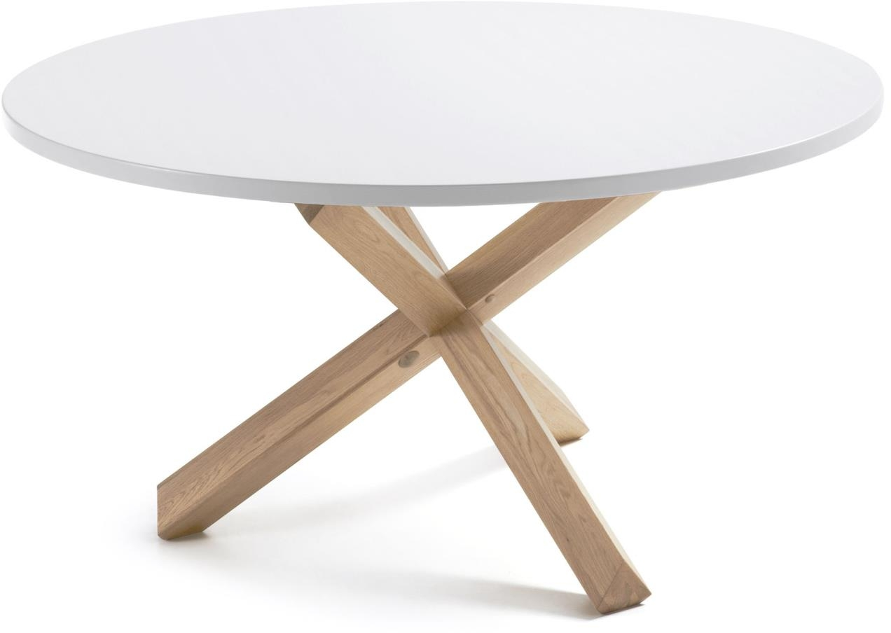 Spisebord Kave Home Lotus rund Ø135 x H75 cm hvid lakeret MDF med natur egetræsbordben