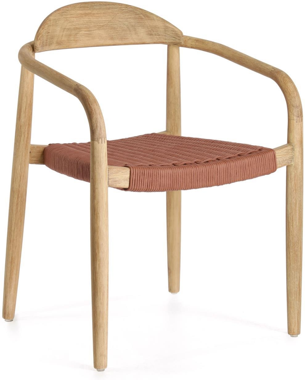 Spisebordsstol Nina  -  Kave Home nordisk design, massivt træ & håndvævet reb, stabelbar, lyserød/natur
