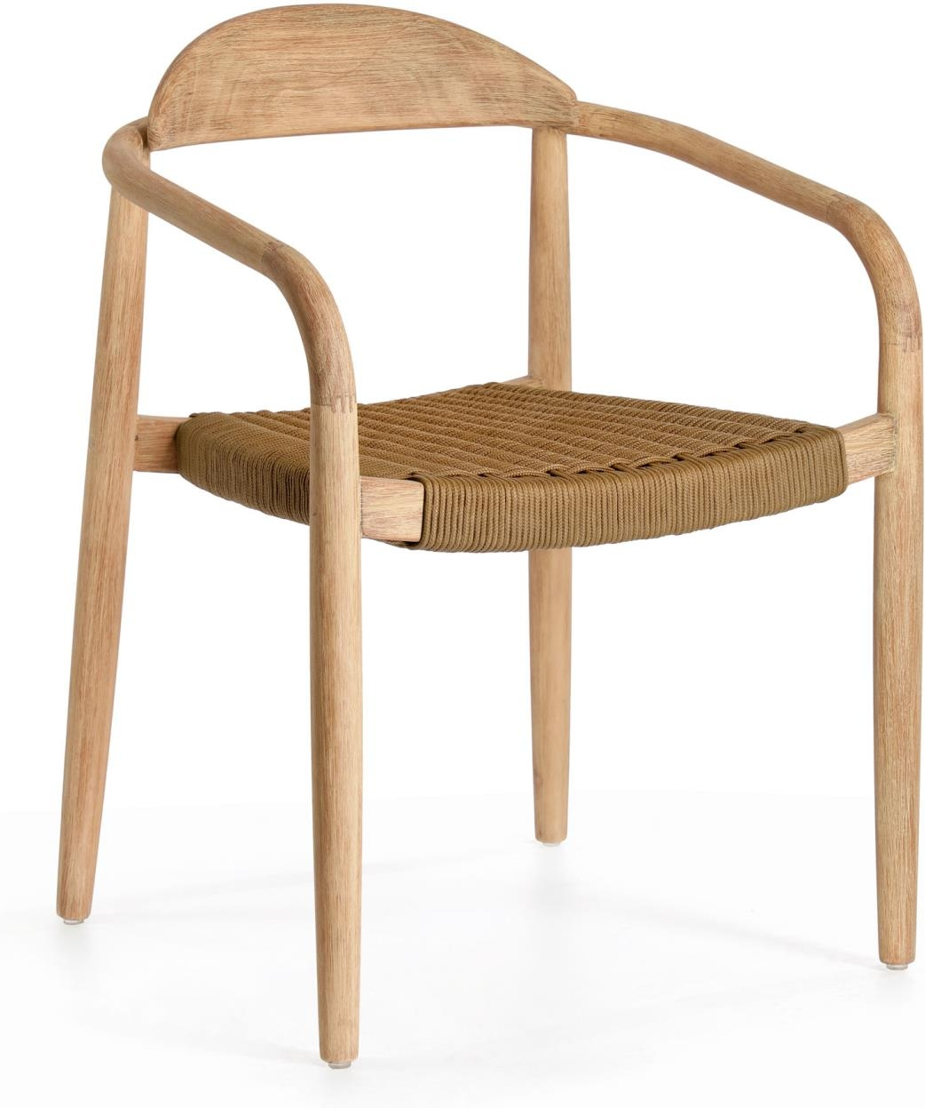 Udendørs spisebordsstol Kave Home Nina havestol i massivt eukalyptustræ med 4-lags PU-beskyttelse og UV-stabil polyester, brun/natur