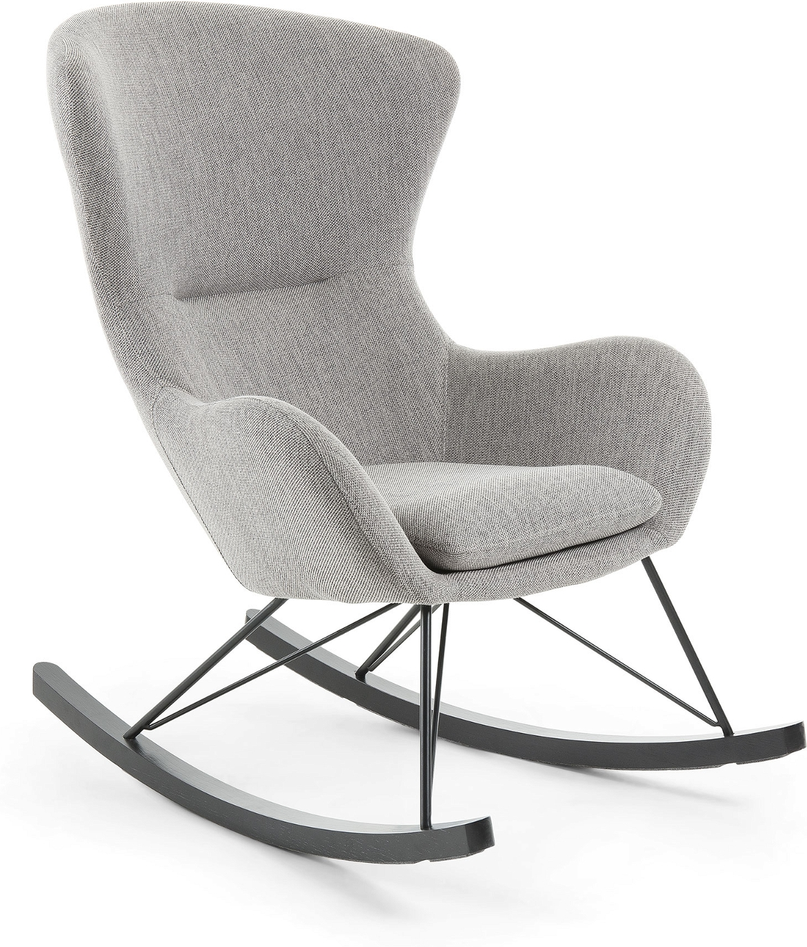 Gyngestol Kave Home Vania polstret grå stof med sorte stålben og egefiner skøjter  -  moderne design